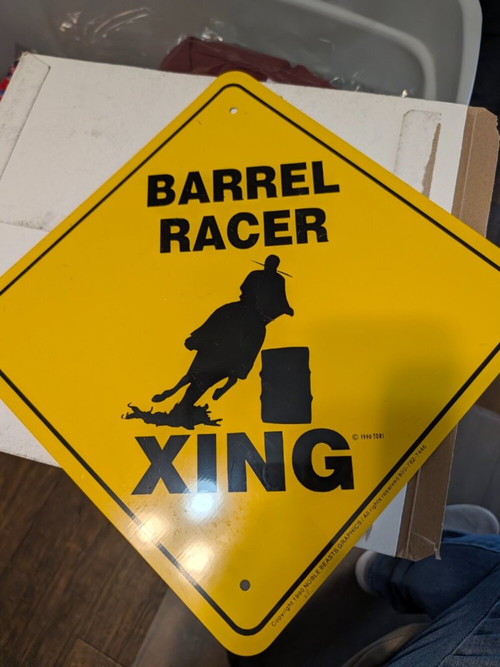 BARREL RACER XING Metal Diamond Shape Crossing Sign 12 x 12 inches~Vintage 1990